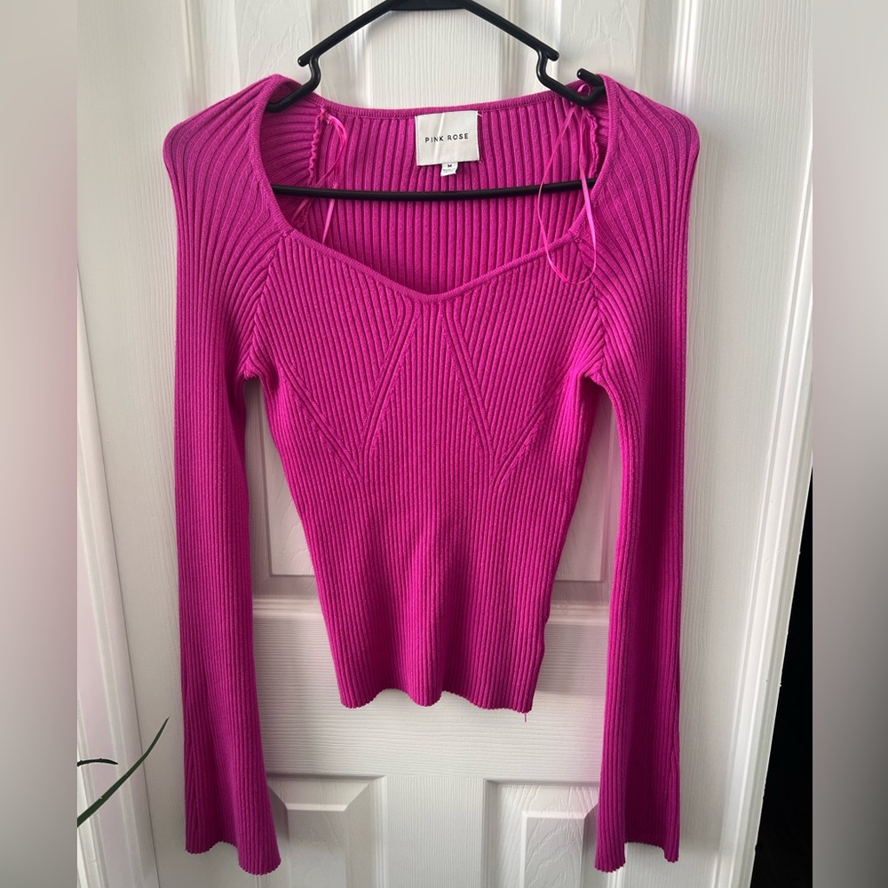 Pink Rose Fuchsia Ribbed Sweater, Size M